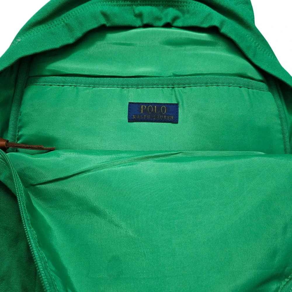 Polo Ralph Lauren Canvas‎ Backpack Green Classic Polo Pony Logo School Work Nwot